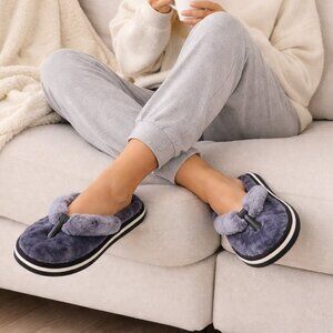 Sale Yug Fuzzy Plush Flip Flop Slippers Cozy Soft Indoor Comfort Sandals Grey 6